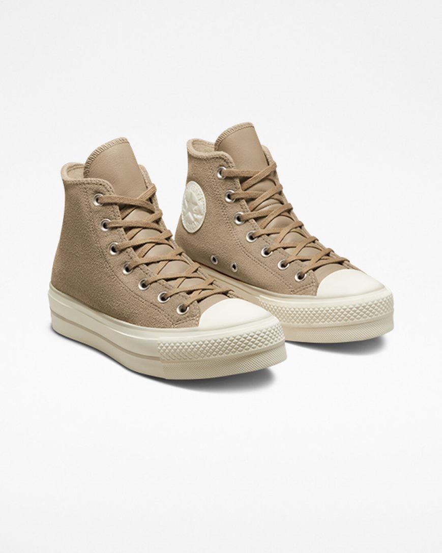 Women's Converse Chuck Taylor All Star Lift Suede High Top Platform Shoes Khaki | AU 9C081I